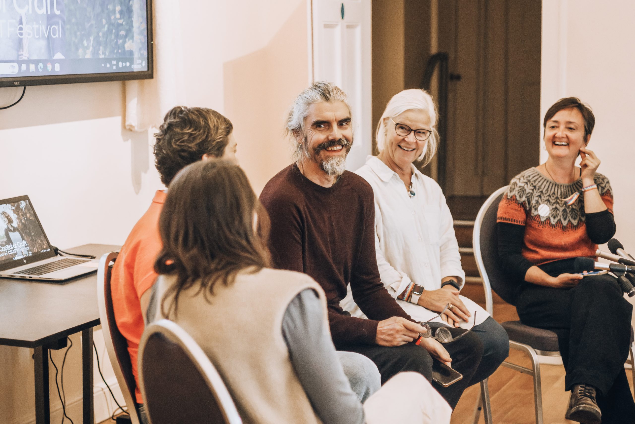 Panel Talk with Tom Hare, Suzi Park and Mary Eluned, Heritage Crafts at CRaft Festival Wales 2025. Image by David Edmunds